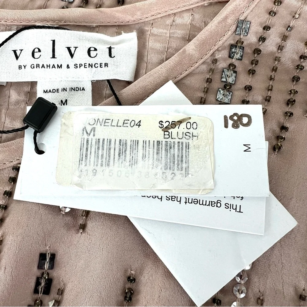 ANTHROPOLOGIE x Velvet Jonelle Beaded Sequins Viscose Boho Top Blouse Sz M NWT - Picture 11 of 14